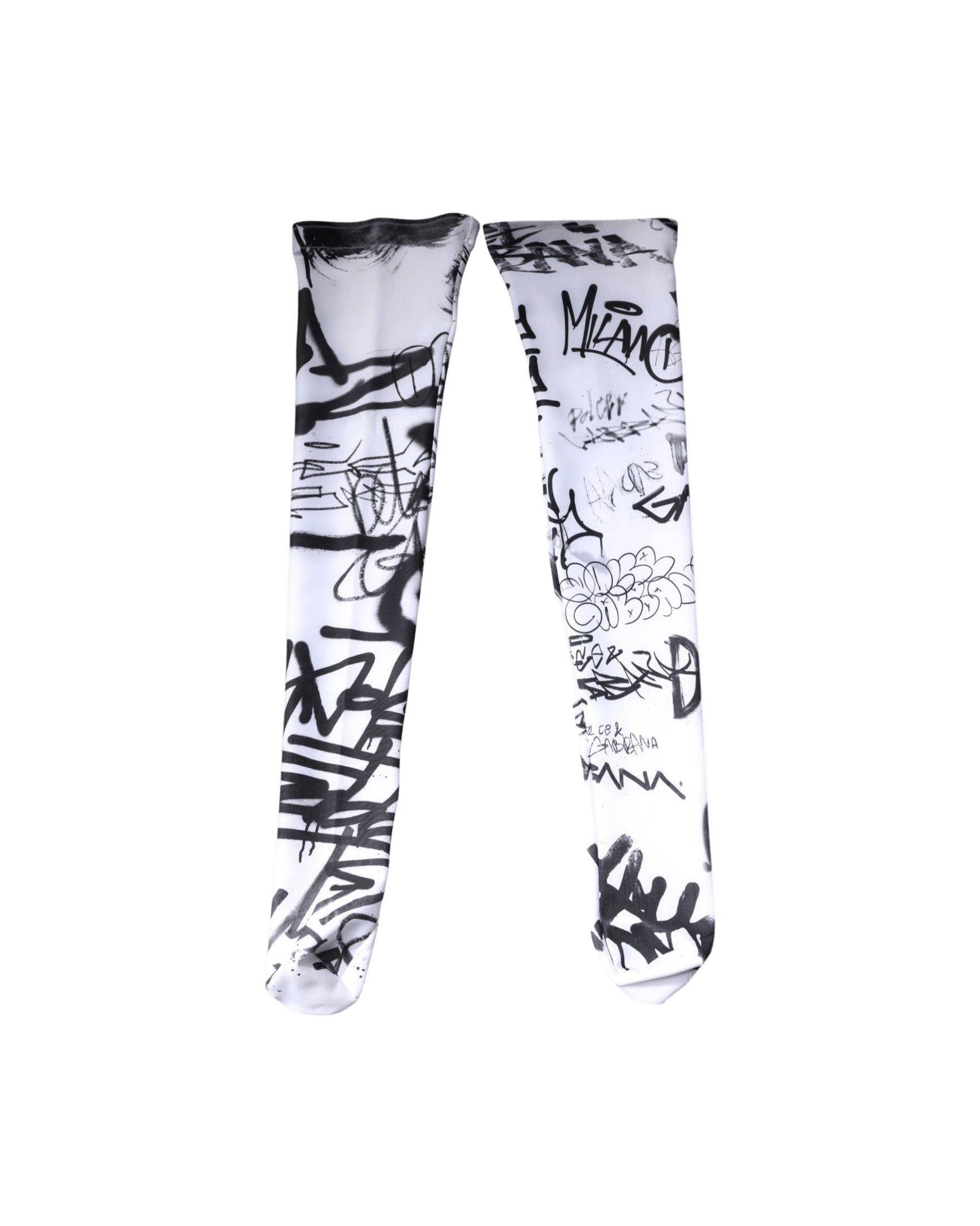 Dolce & Gabbana White Cotton Graffiti Over Calf Stockings Socks Glam Steals
