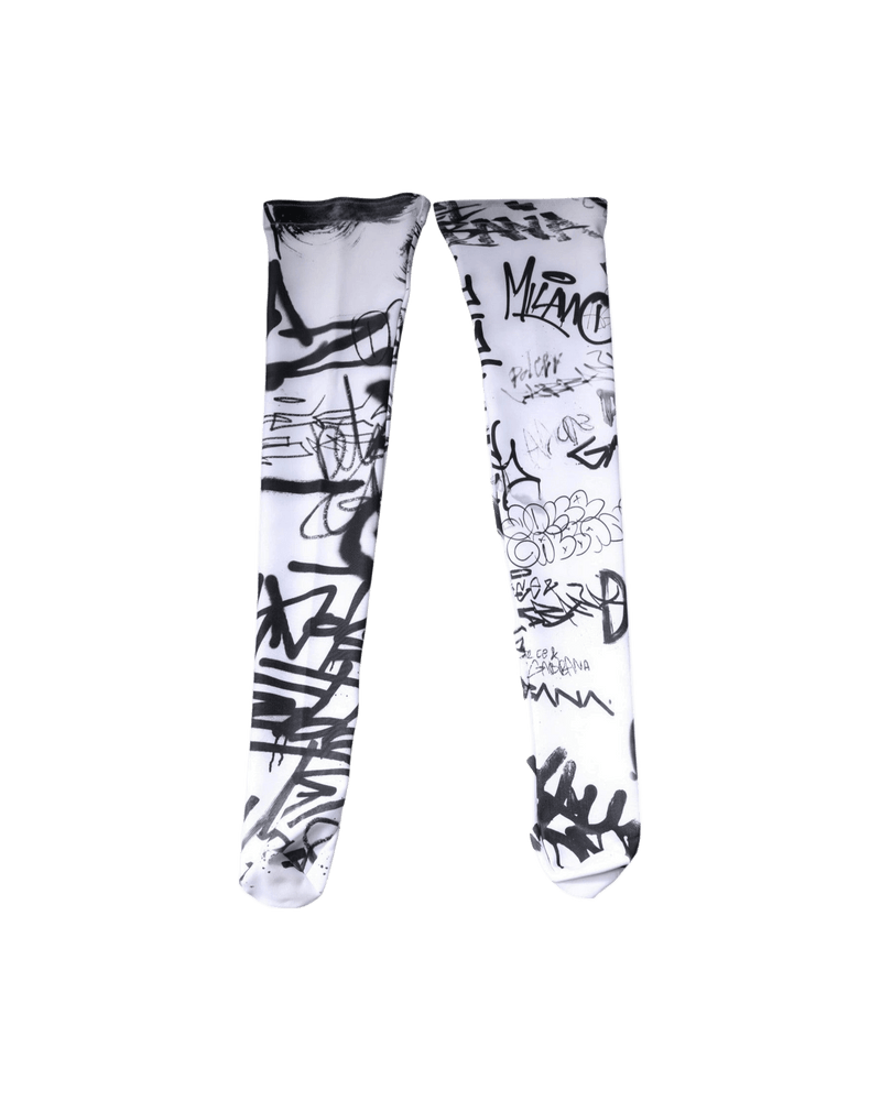 Dolce & White Gabbana Cotton Graffiti Over Calf Stockings Socks Glam Steals