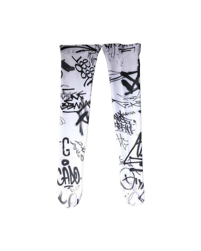 Dolce & Gabbana White Cotton Graffiti Over Calf Stockings Socks Glam Steals