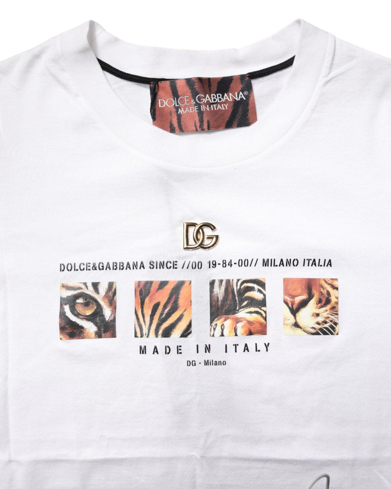 Dolce & Gabbana White Cotton Graphic Print Crew Neck T-shirt Glam Steals