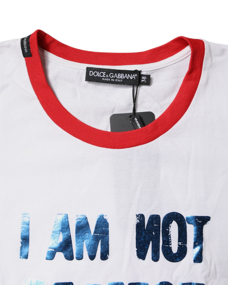 Dolce & Gabbana White Cotton Graphic Print Crew Neck T-shirt Glam Steals
