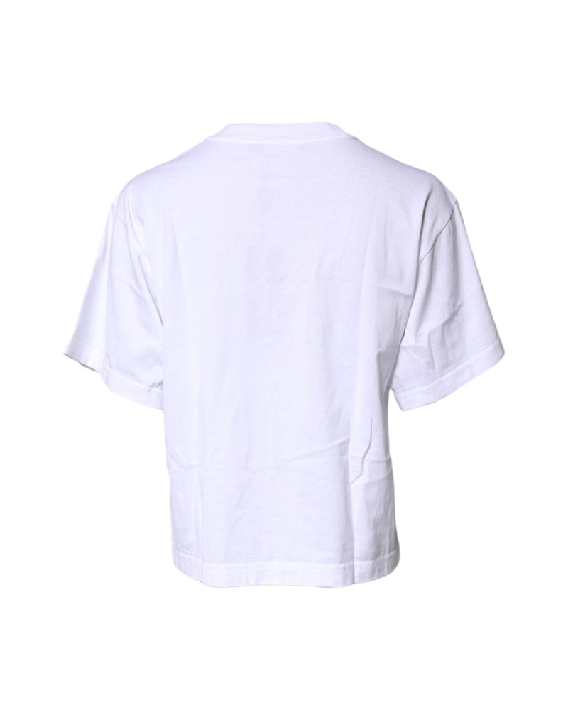 Dolce & Gabbana White Cotton Printed Round Neck Top T-shirt Glam Steals