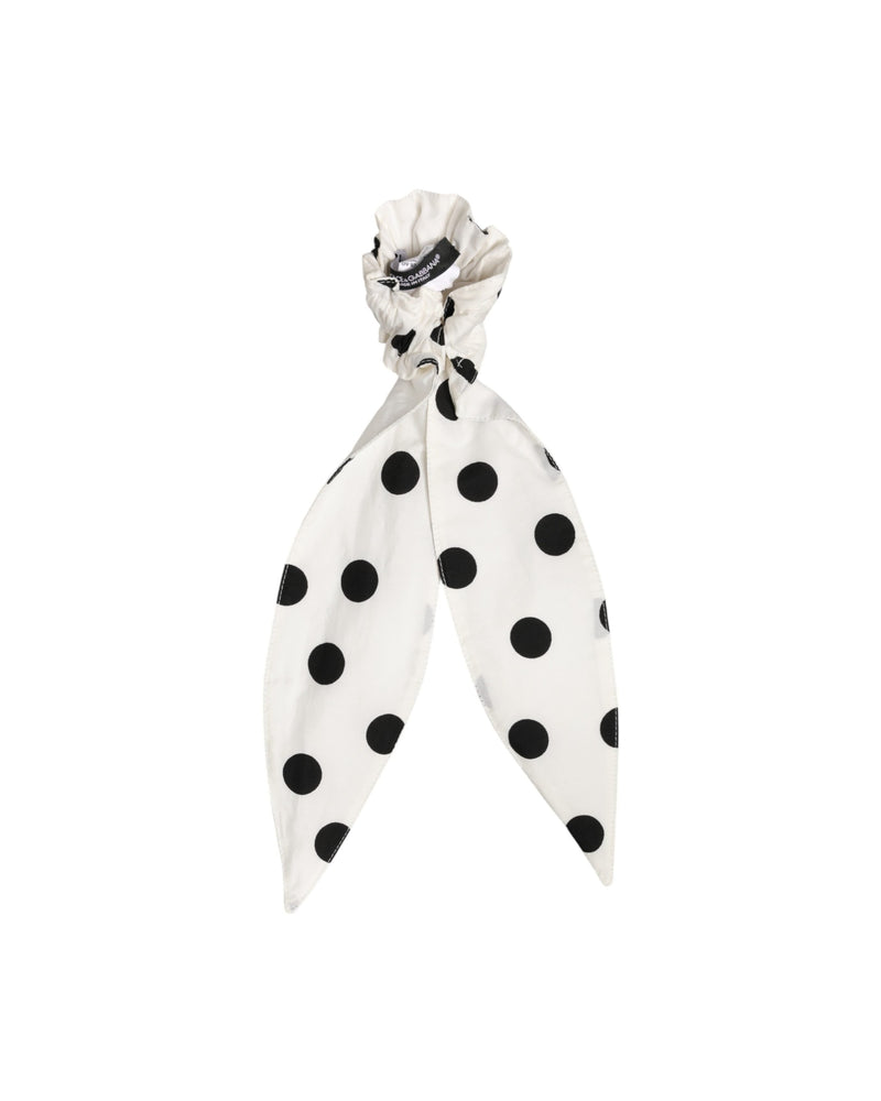 Dolce & Gabbana White Cotton Scrunchie Polka Dot Scarf Tie Accessory Hair Glam Steals