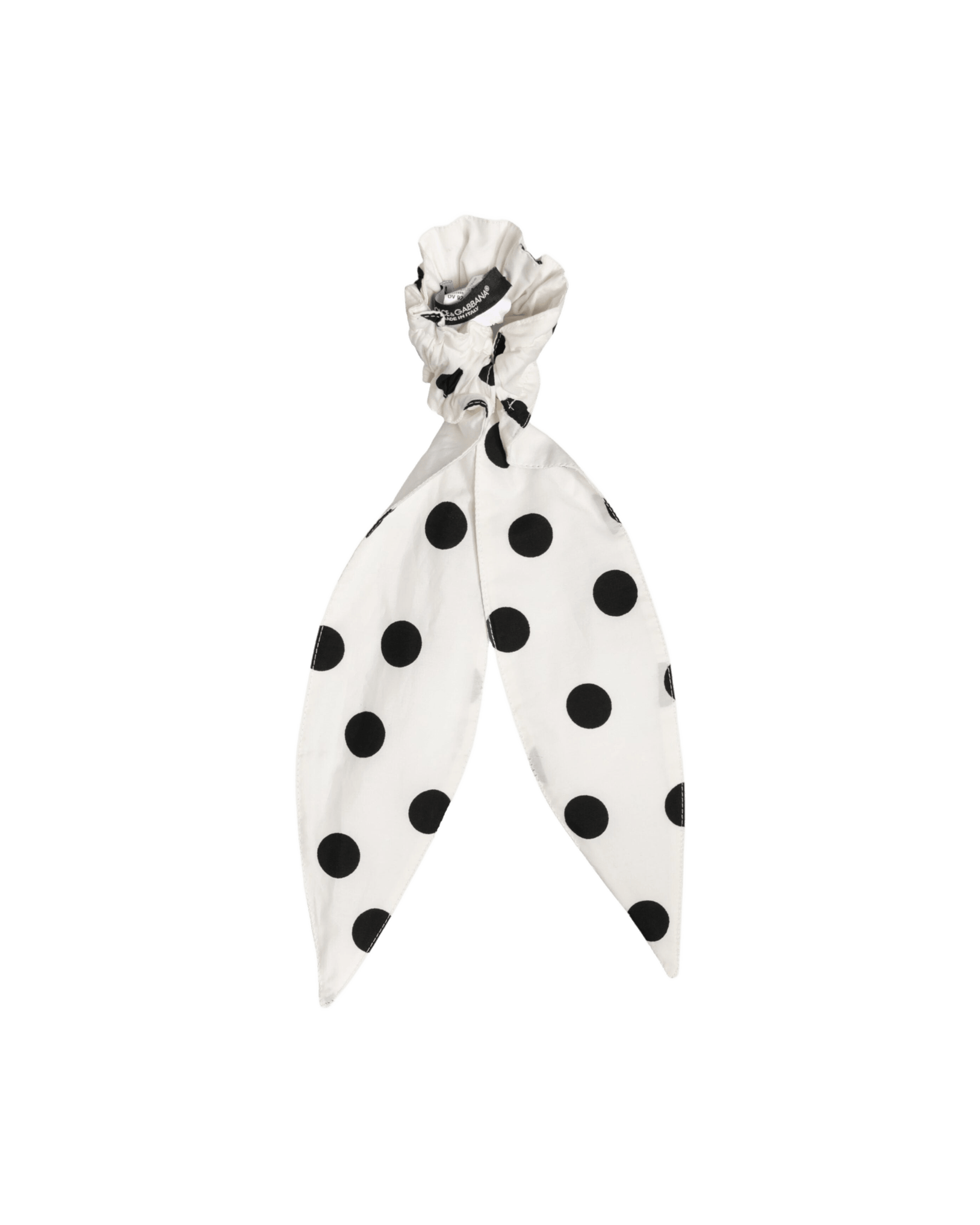 Dolce & Gabbana White Cotton Scrunchie Polka Dot Scarf Tie