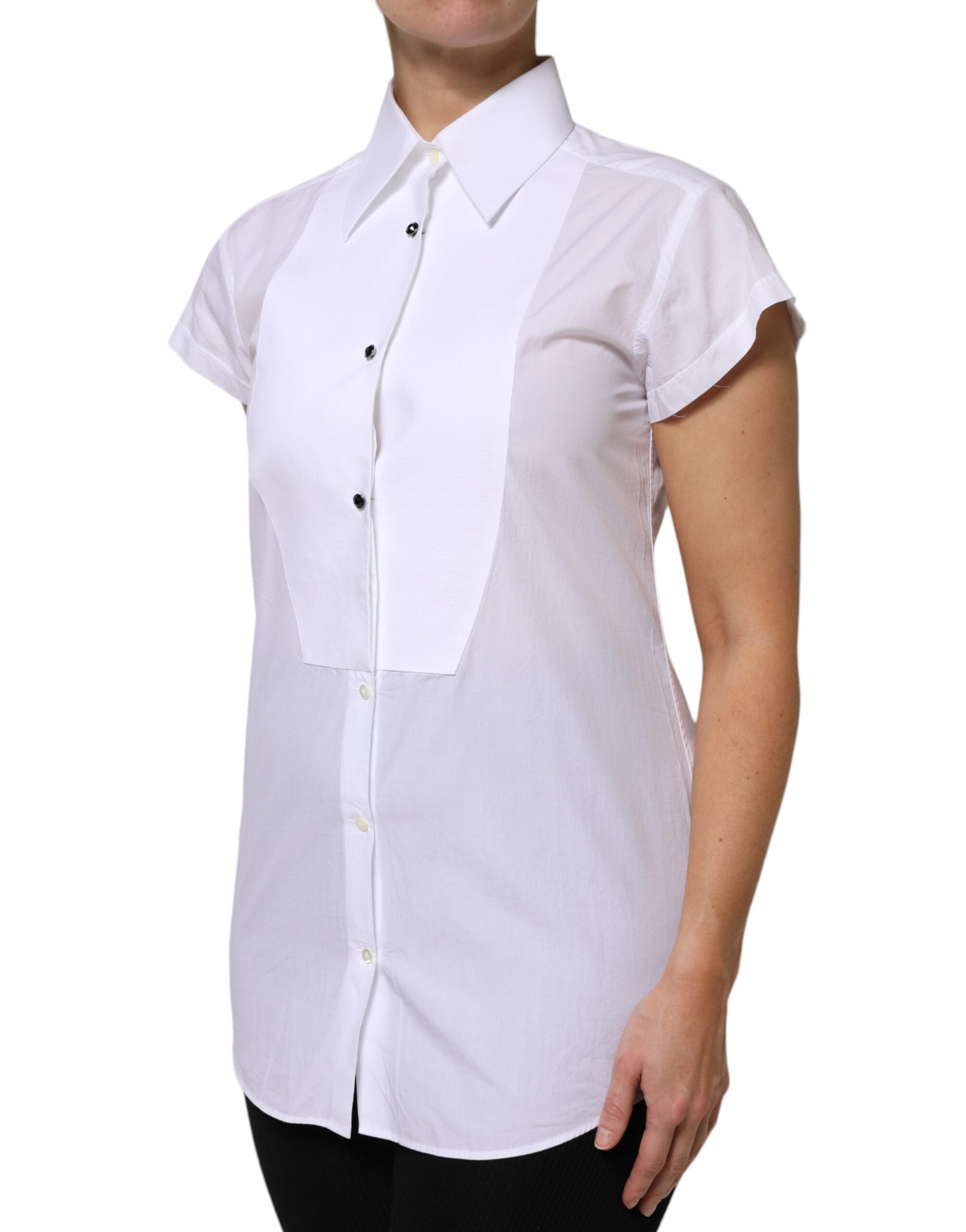 Dolce & Gabbana White Cotton and Short Sleeves Collared Polo Top