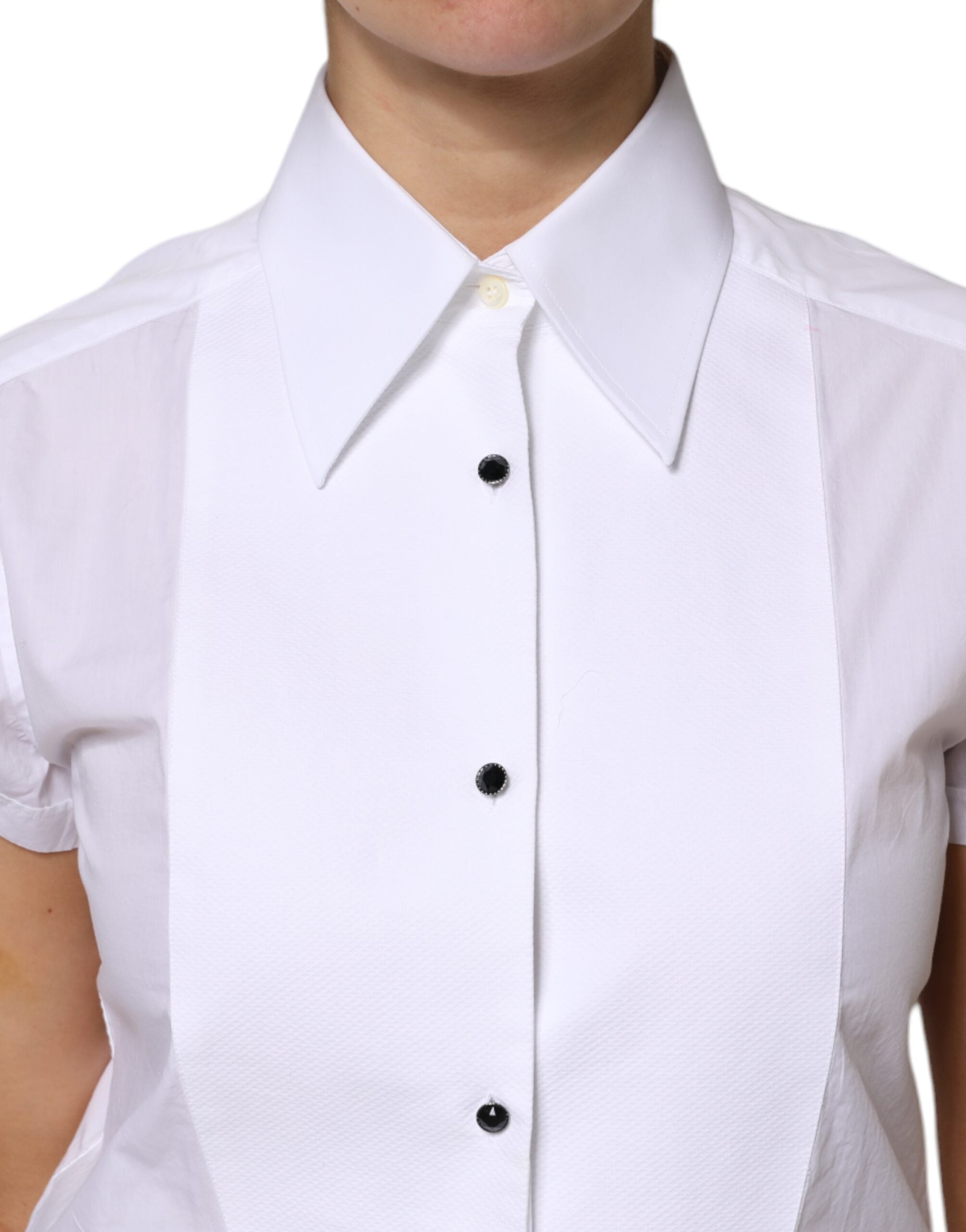 Dolce & Gabbana White Cotton and Short Sleeves Collared Polo Top