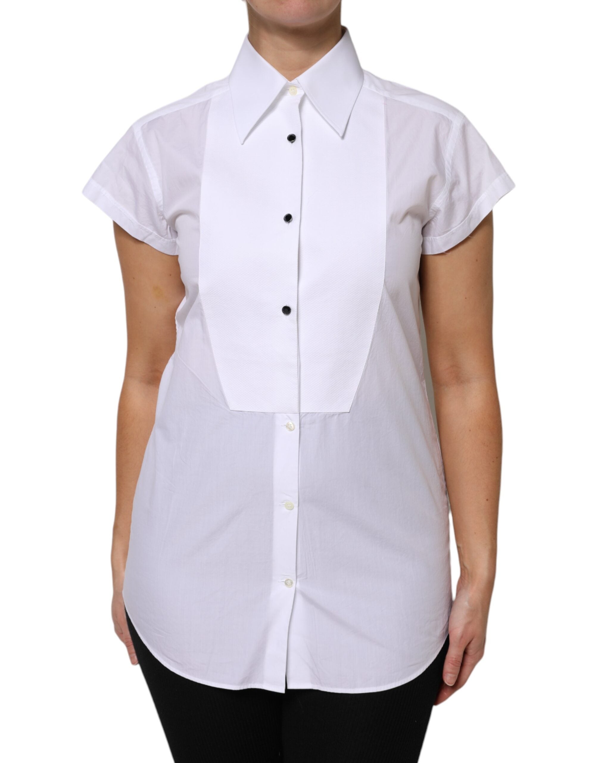 Dolce & Gabbana White Cotton and Short Sleeves Collared Polo Top