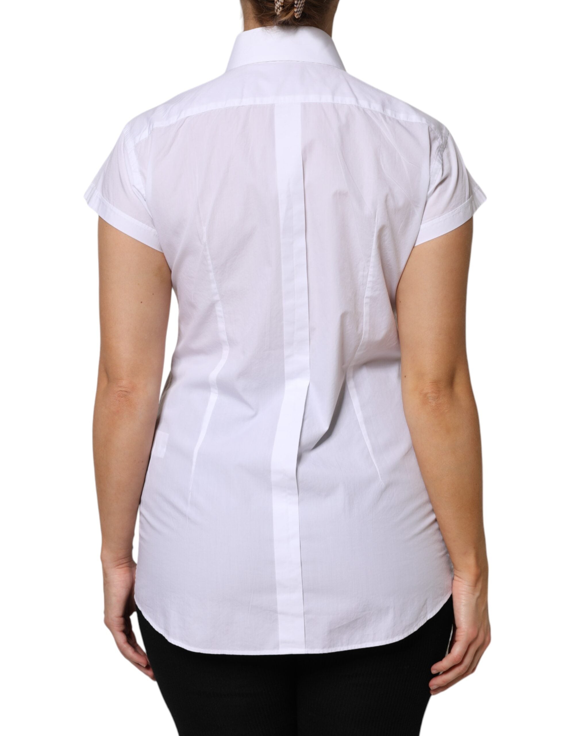 Dolce & Gabbana White Cotton and Short Sleeves Collared Polo Top