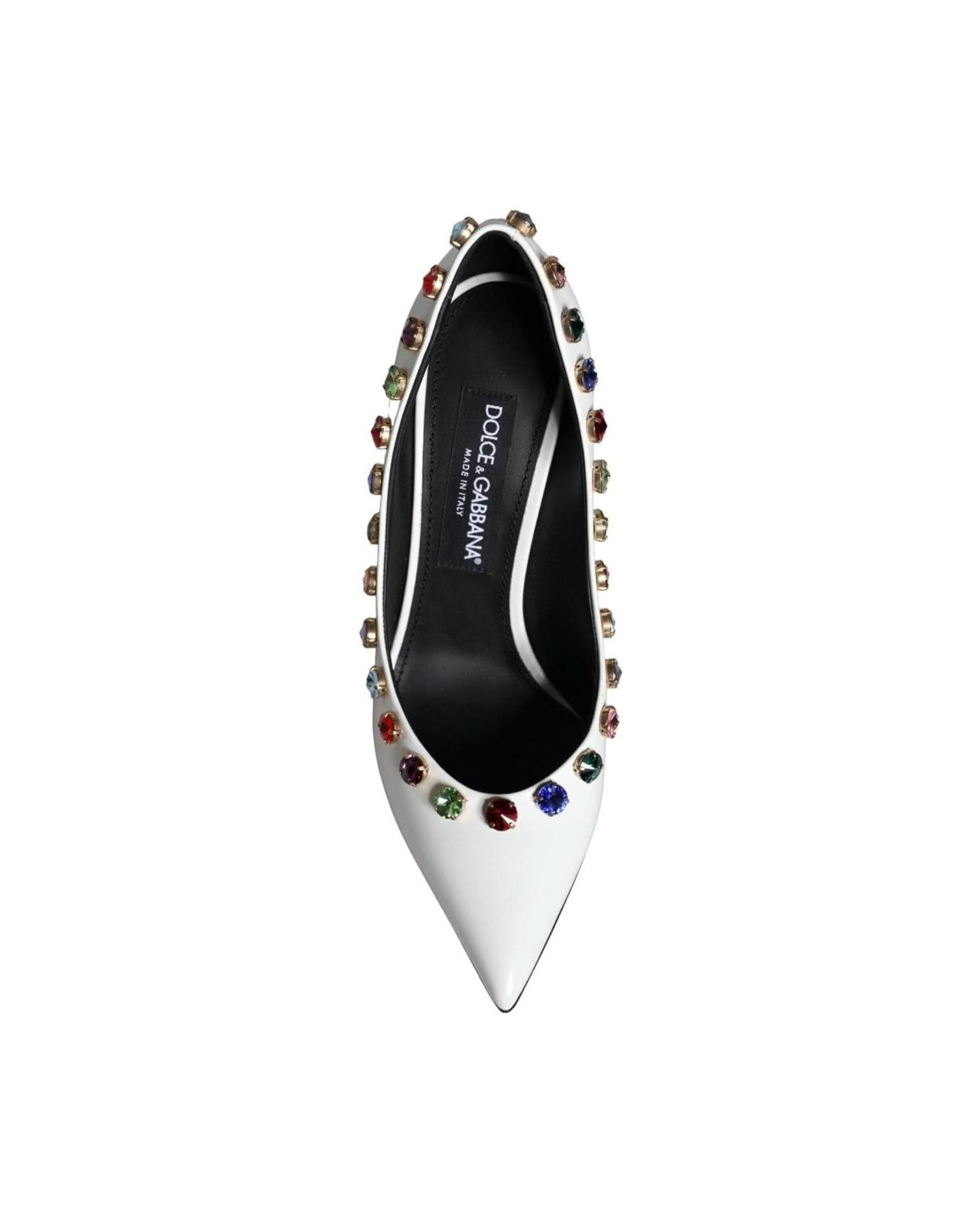 Dolce & Gabbana White Crystal Leather High Heels Pumps Shoes Heels