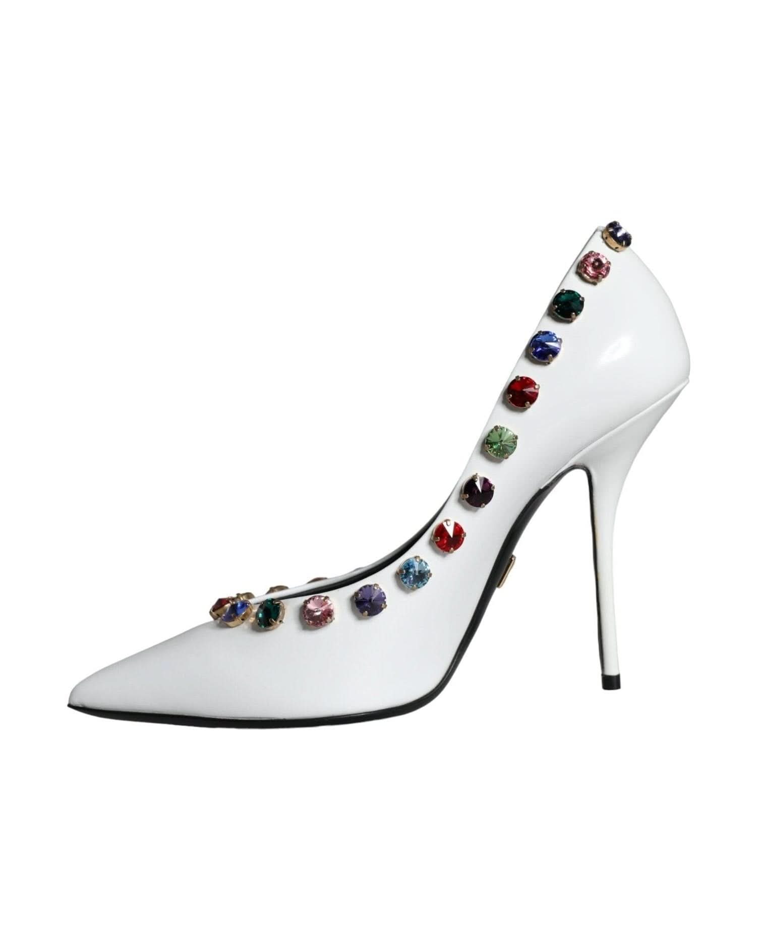 Dolce & Gabbana White Crystal Leather High Heels Pumps Shoes Heels
