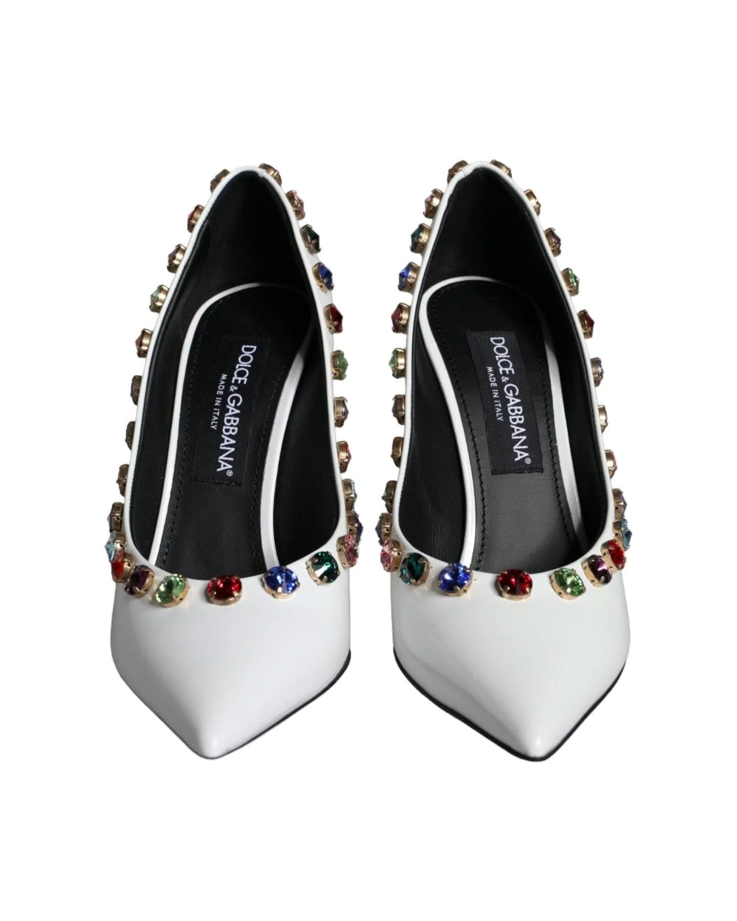 Dolce & Gabbana White Crystal Leather High Heels Pumps Shoes Heels