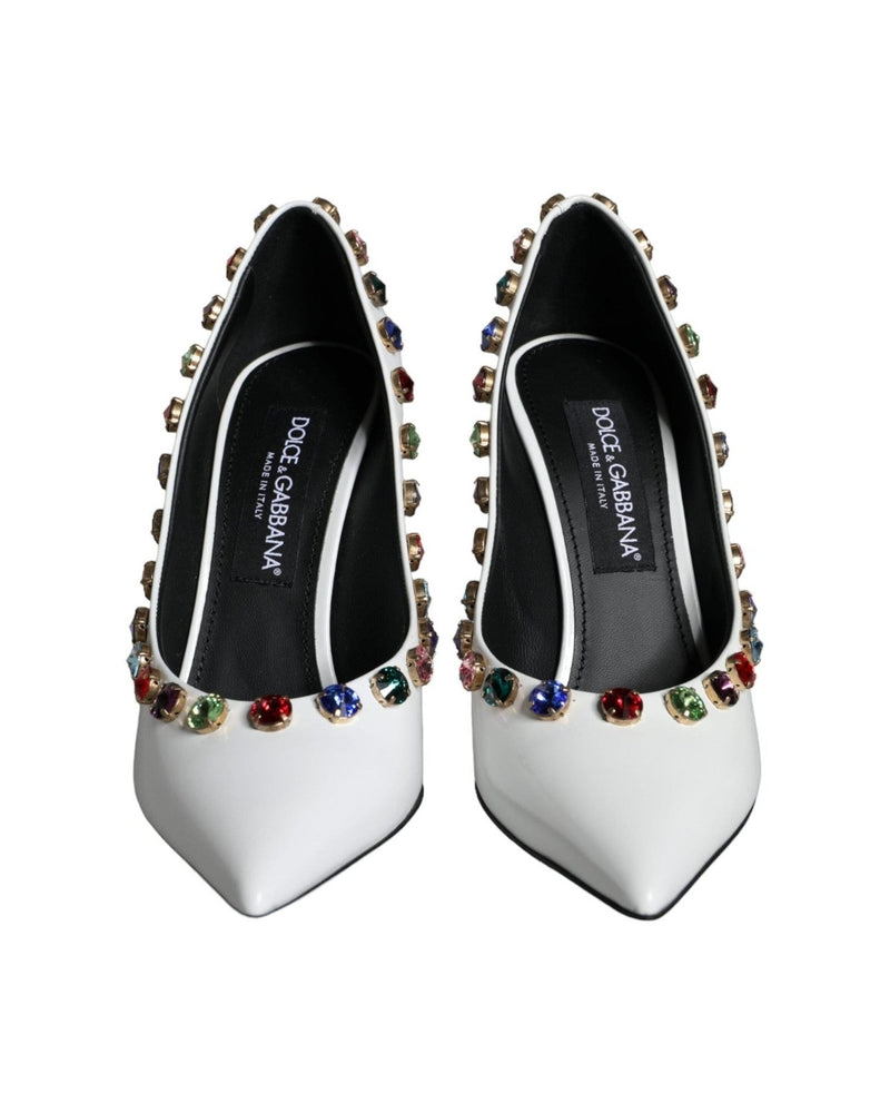 Dolce & Gabbana White Crystal Leather High Heels Pumps Shoes Heels