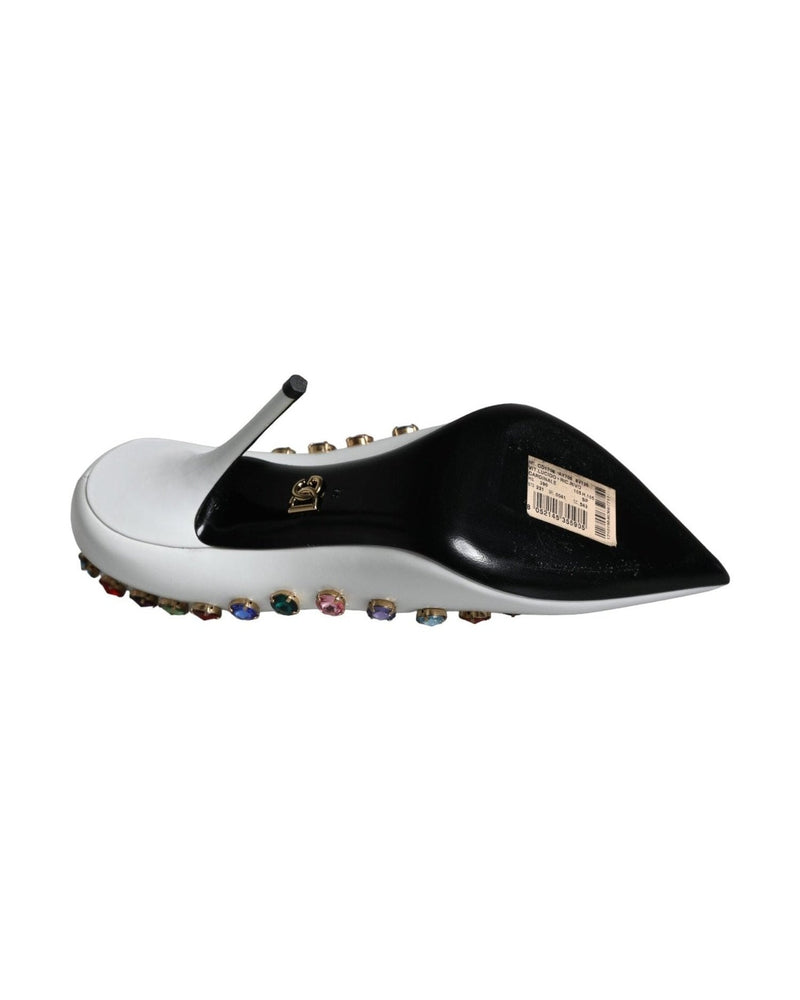 Dolce & Gabbana White Crystal Leather High Heels Pumps Shoes Heels