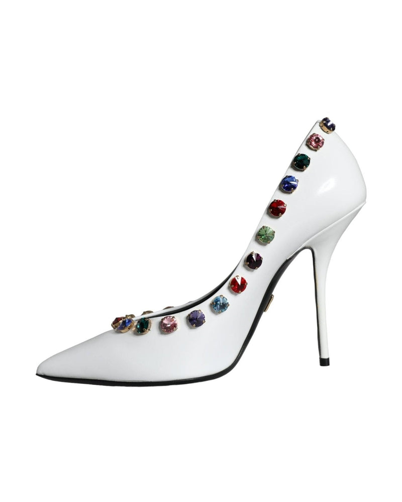 Dolce & Gabbana White Crystal Leather High Heels Pumps Shoes Glam Steals