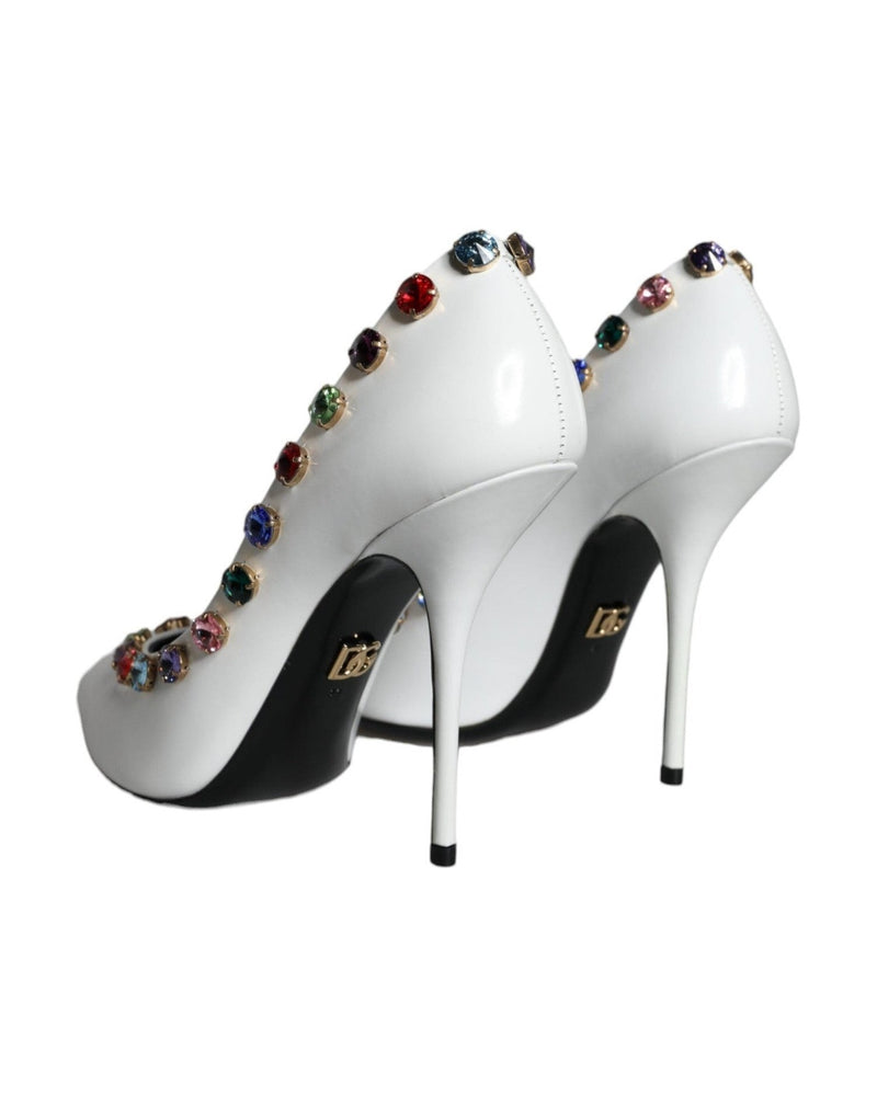 Dolce & Gabbana White Crystal Leather High Heels Pumps Shoes Glam Steals