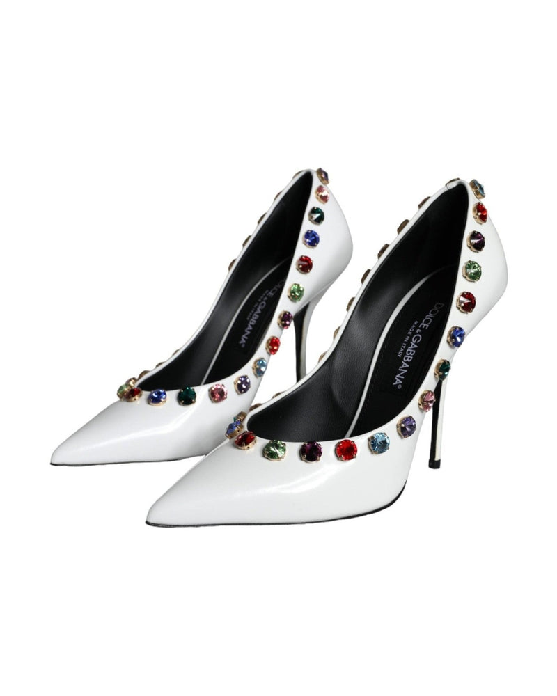 Dolce & Gabbana White Crystal Leather High Heels Pumps Shoes Glam Steals