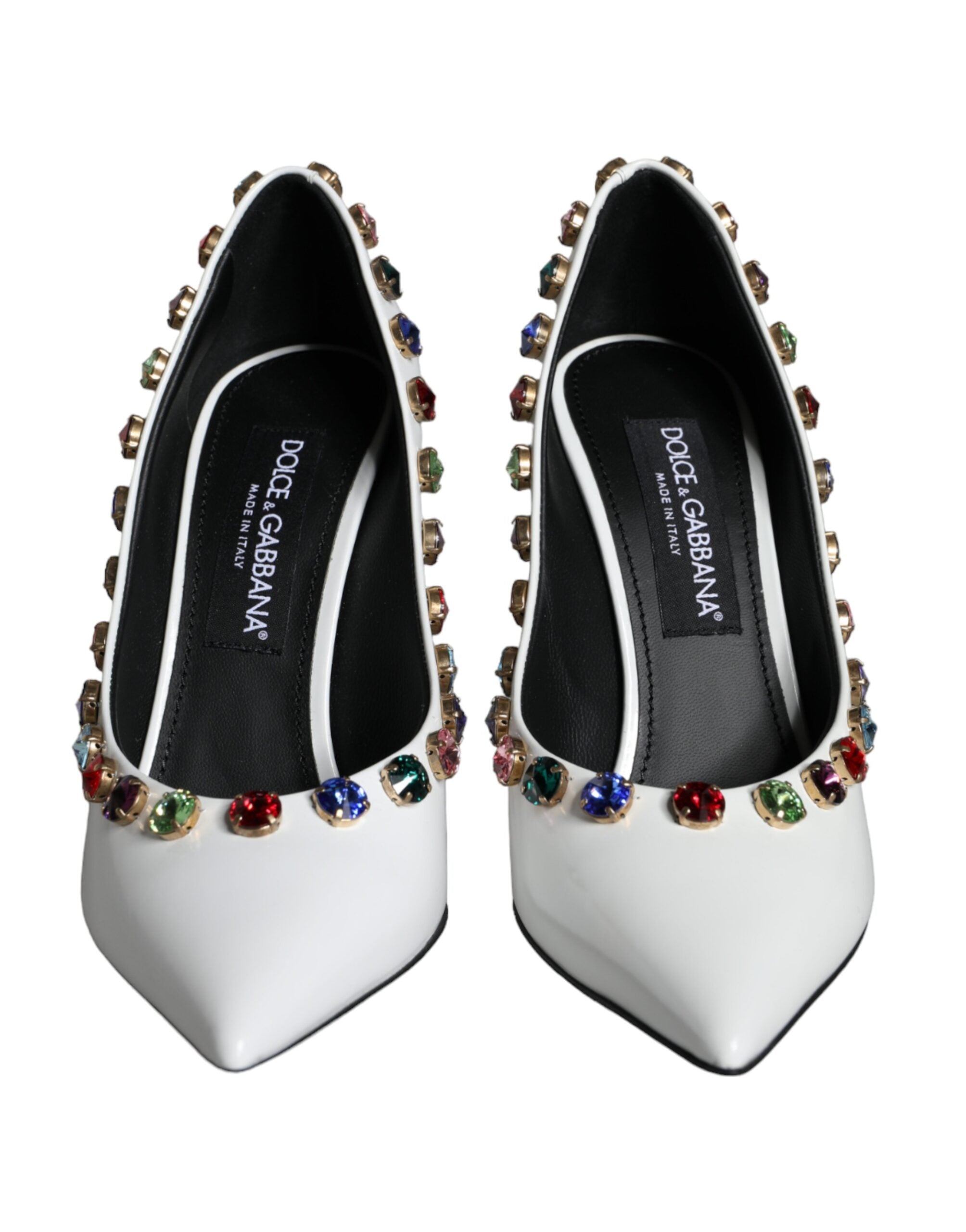 Dolce & Gabbana White Crystal Leather High Heels Pumps Shoes Glam Steals