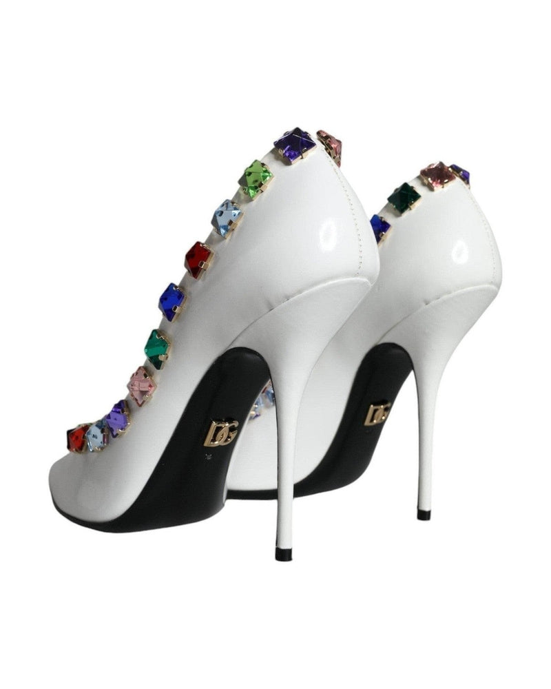 Dolce & Gabbana White Crystals Leather High Heels Pumps Shoes Glam Steals