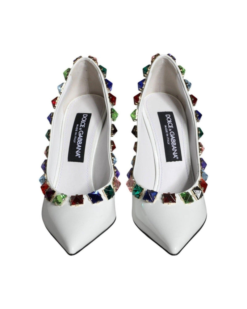 Dolce & Gabbana White Crystals Leather High Heels Pumps Shoes Glam Steals