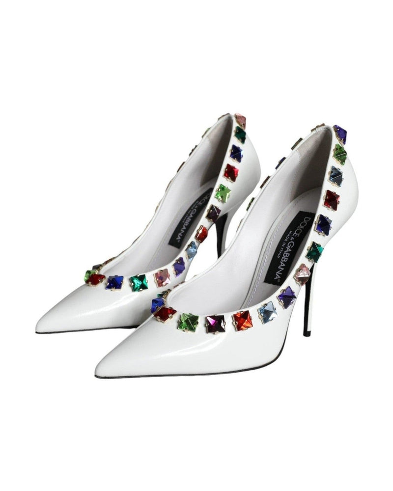 Dolce & Gabbana White Crystals Leather High Heels Pumps Shoes Glam Steals