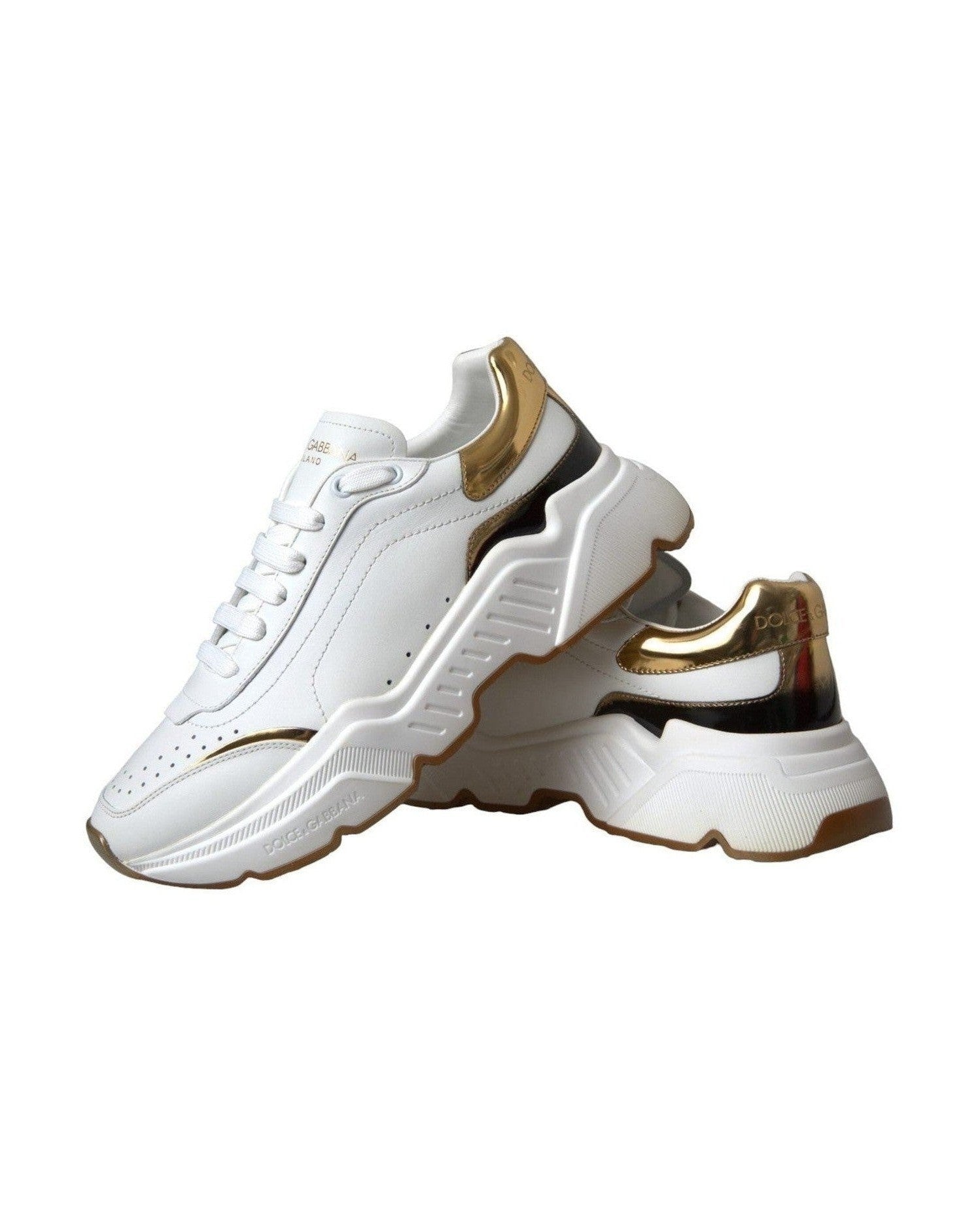 Dolce & Gabbana White Gold Daymaster Leather Sneakers Shoes Glam Steals