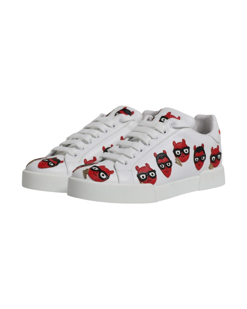 Dolce & Gabbana White Devil Face Portofino Sneakers Shoes Sneakers
