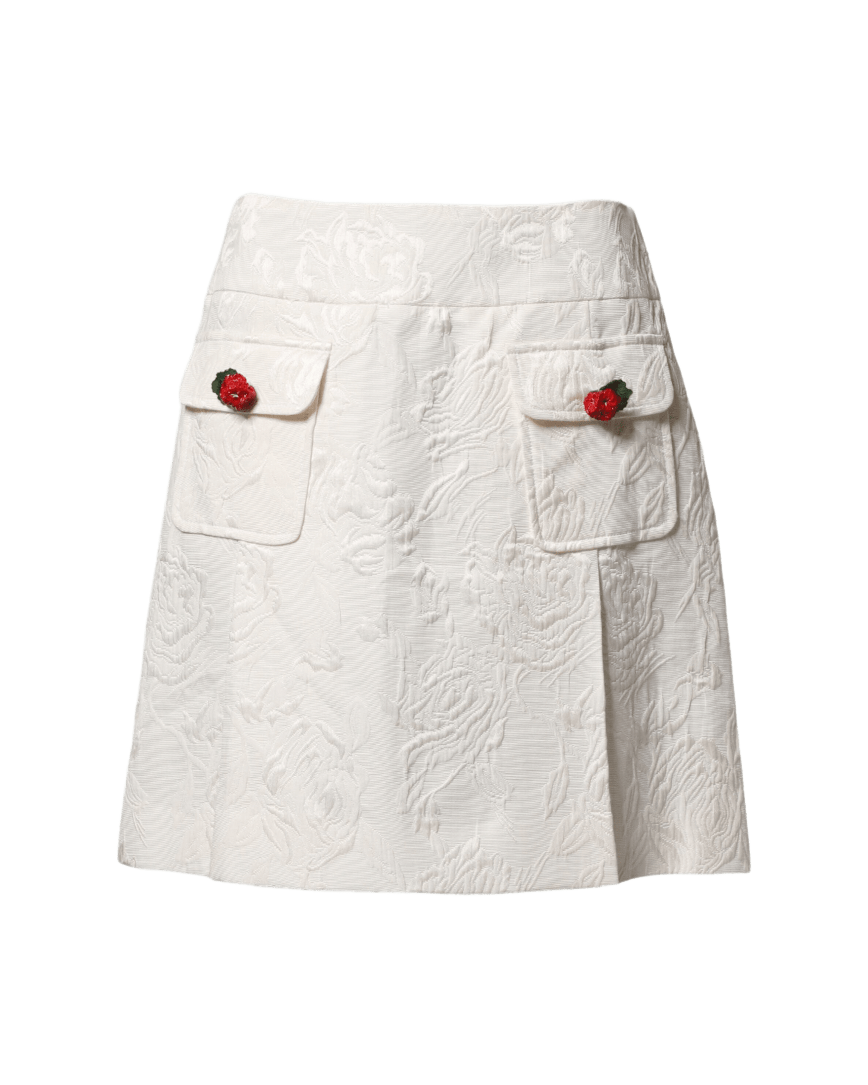 Dolce & Gabbana White Floral Brocade High Waist Mini Skirt