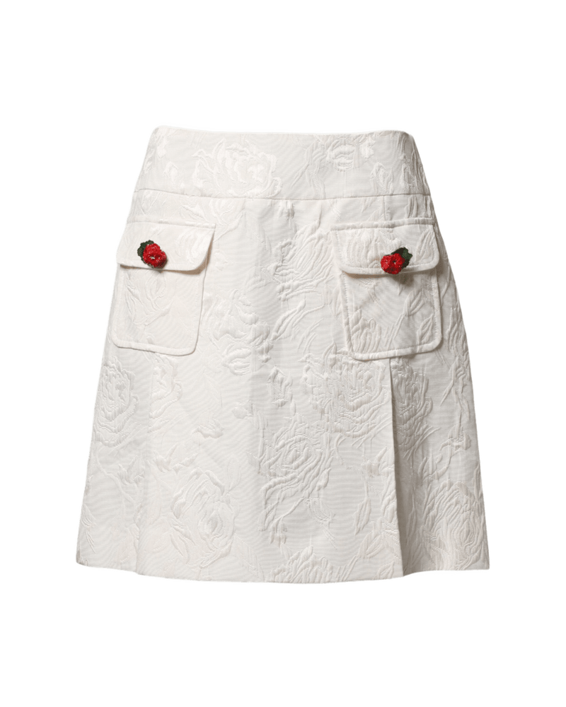 Dolce & Gabbana White Floral Brocade High Waist Mini Skirt Glam Steals