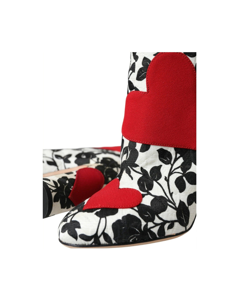 Dolce & Gabbana White Floral Hearts Leather High Boots Shoes Boots