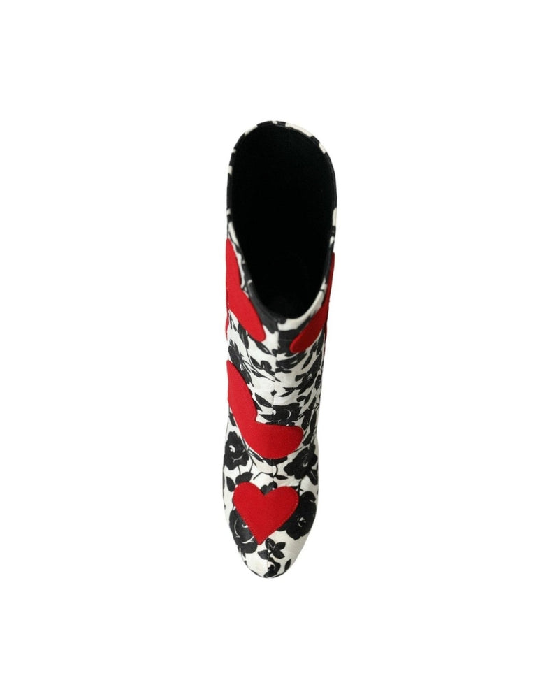 Dolce & Gabbana White Floral Hearts Leather High Boots Shoes Boots