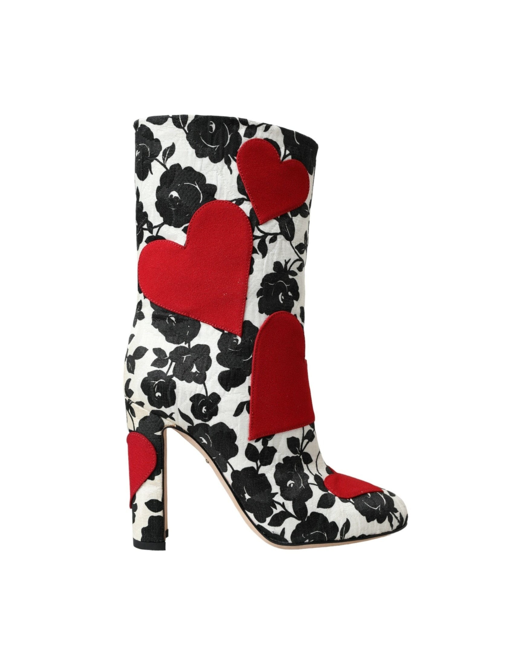 Dolce & Gabbana White Floral Hearts Leather High Boots Shoes Glam Steals