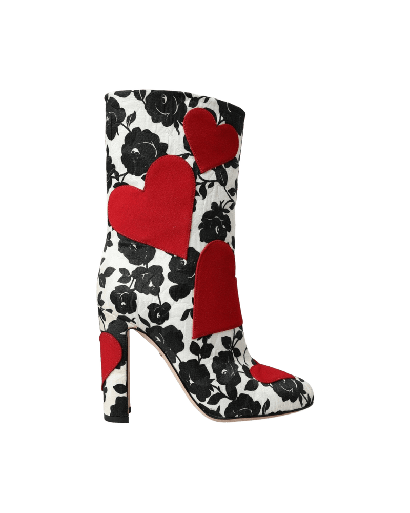 Dolce & White Gabbana Floral Hearts Leather High Boots Shoes Glam Steals