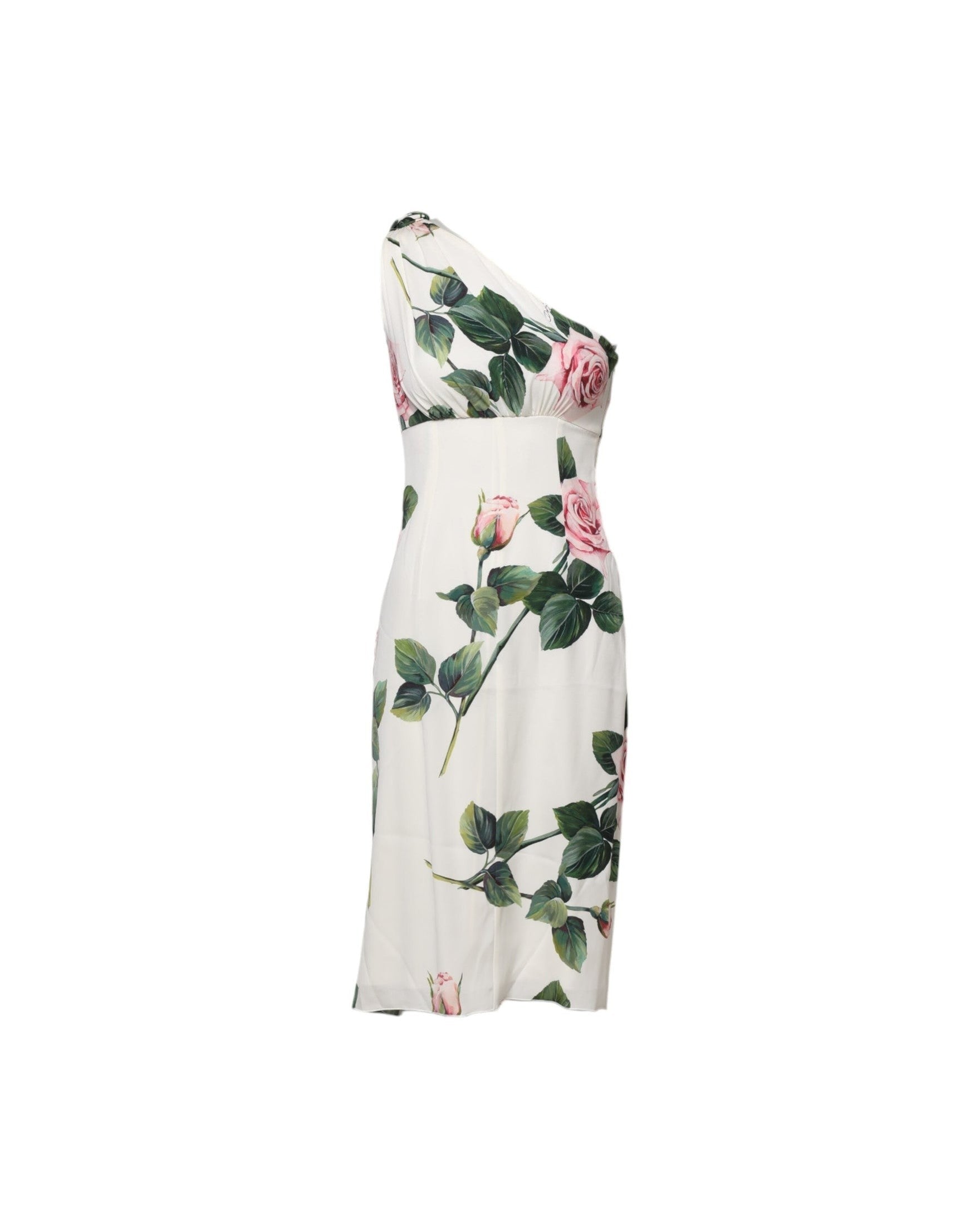 Dolce & Gabbana White Floral One Shoulder Sheath Midi Dress Glam Steals