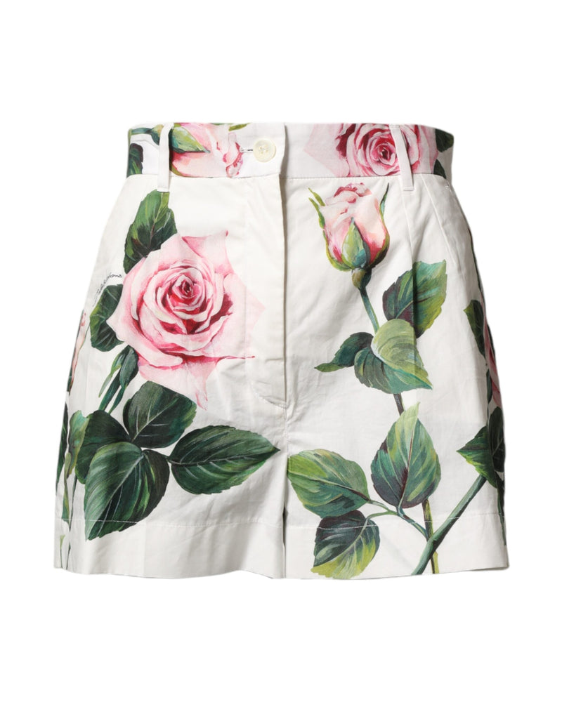 Dolce & Gabbana White Floral Print High Waist Hotpants Short Glam Steals