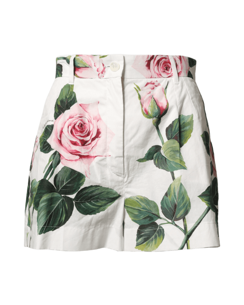 Dolce & Gabbana White Floral Print High Waist Hotpants Short Glam Steals