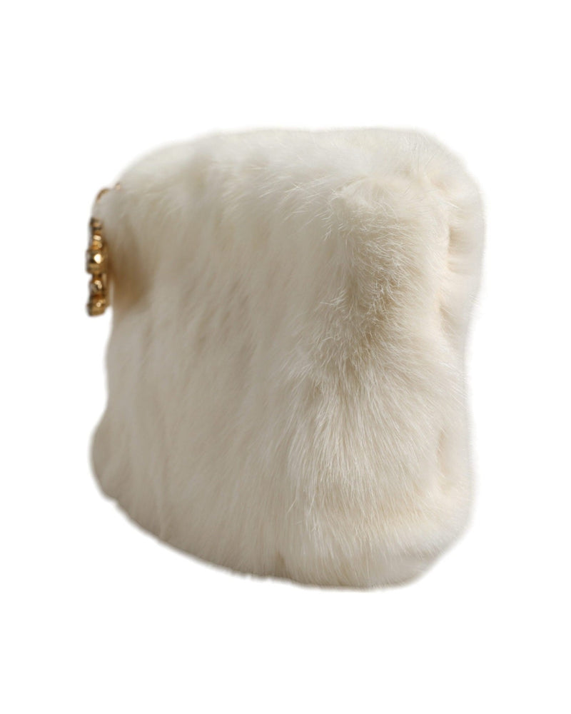 Dolce & Gabbana Fur Handbag Clutch Purse Pouch White Bag Glam Steals