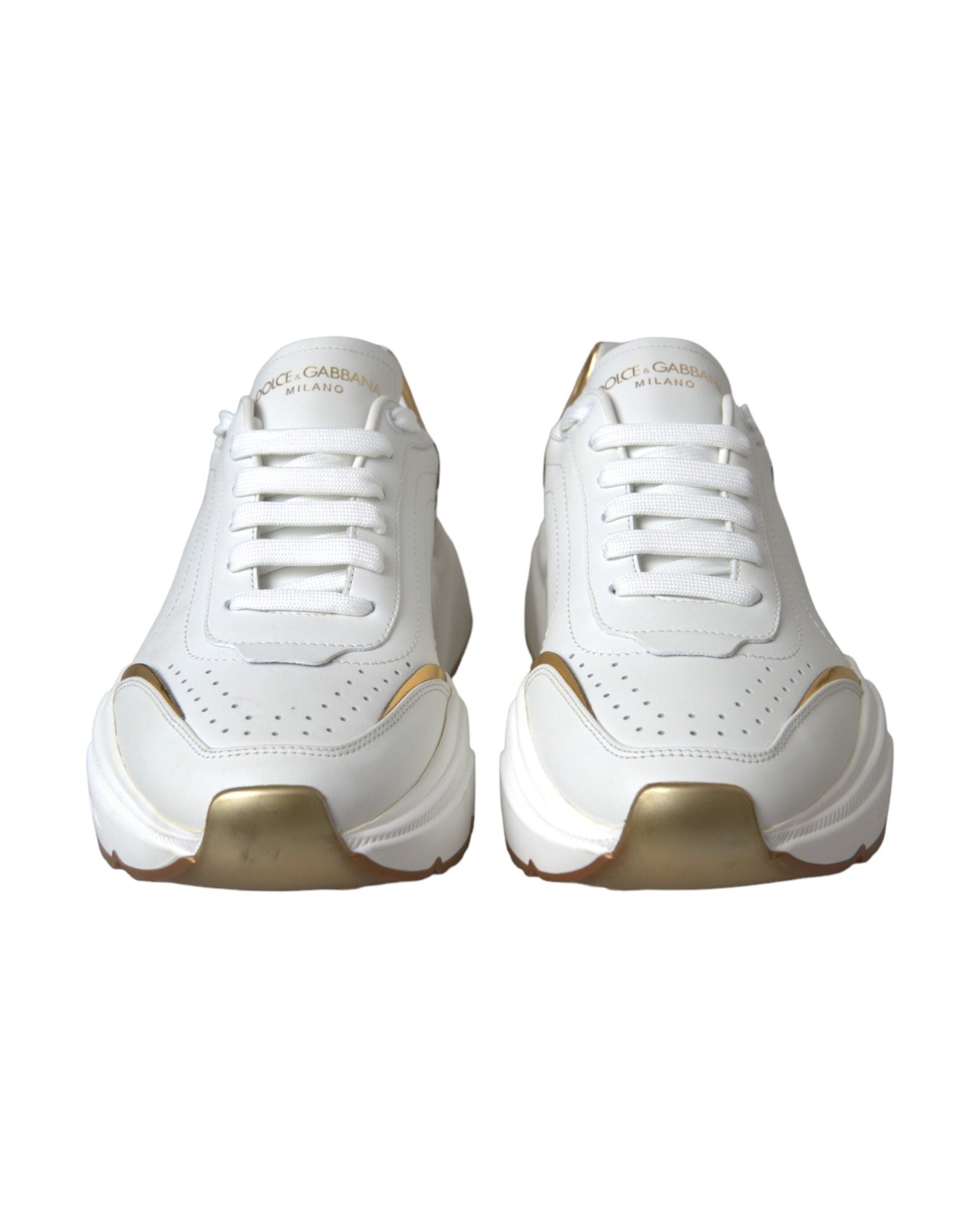 Dolce & Gabbana White Gold Daymaster Leather Sneakers Shoes Glam Steals