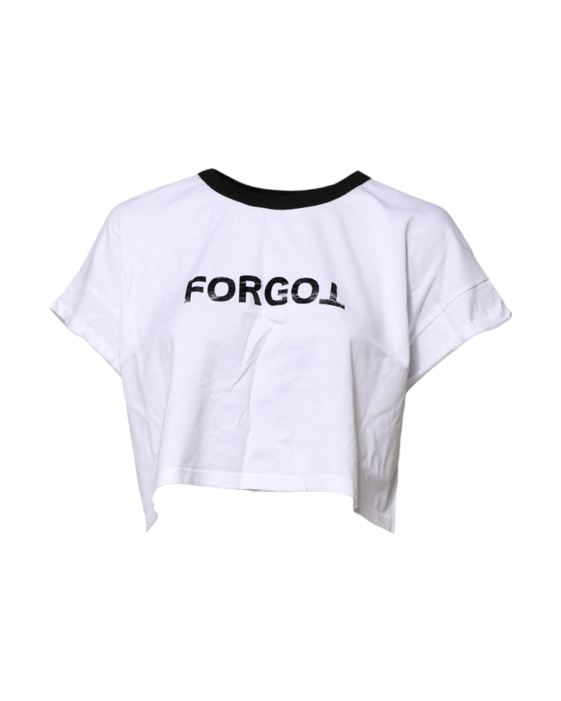 Dolce & Gabbana White Graphic Print Crew Neck Cropped T-shirt Glam Steals