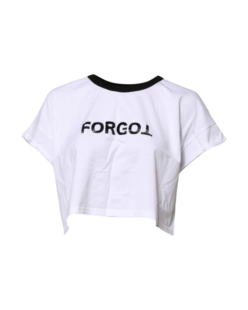 Dolce & Gabbana White Graphic Print Crew Neck Cropped T-shirt Glam Steals