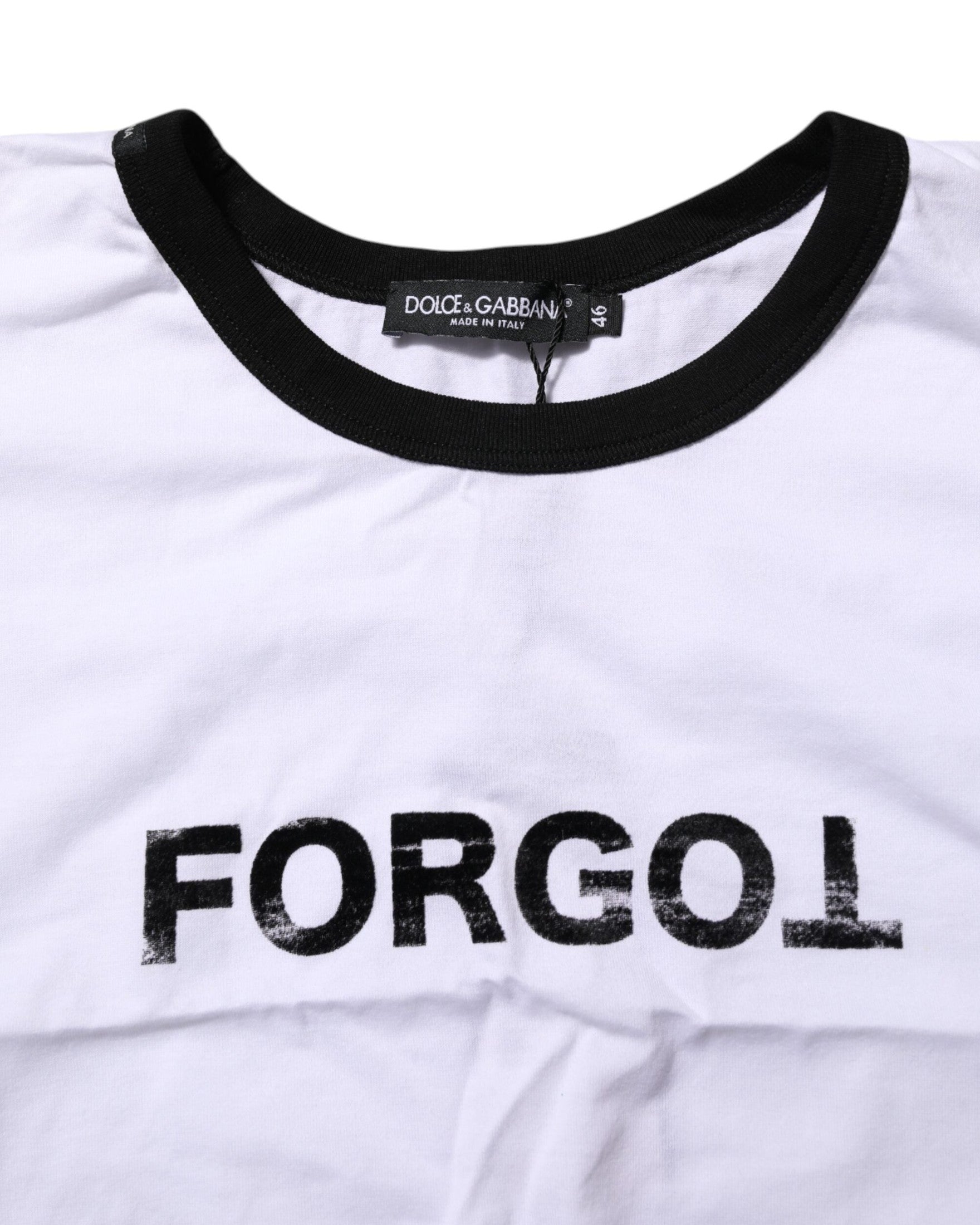 Dolce & Gabbana White Graphic Print Crew Neck Cropped T-shirt Glam Steals