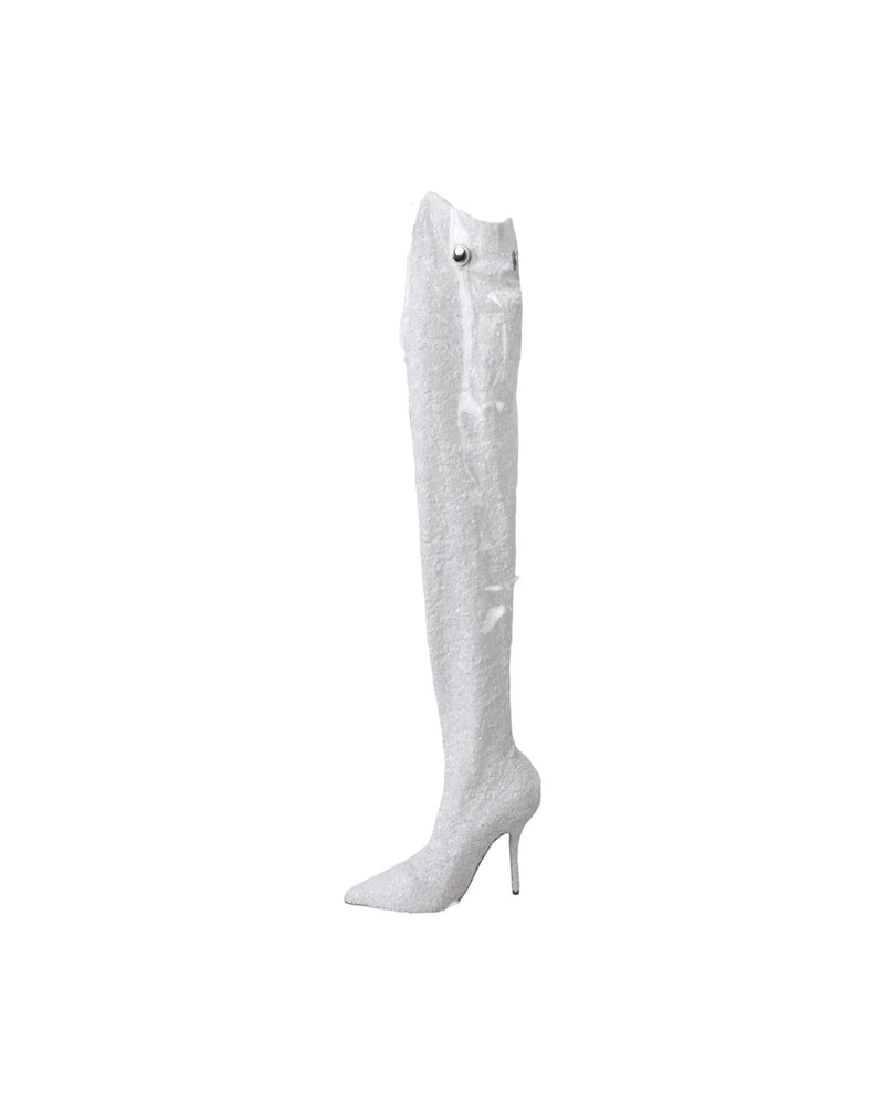 Dolce & Gabbana White Heels Stiletto Knee High Boots Shoes Glam Steals