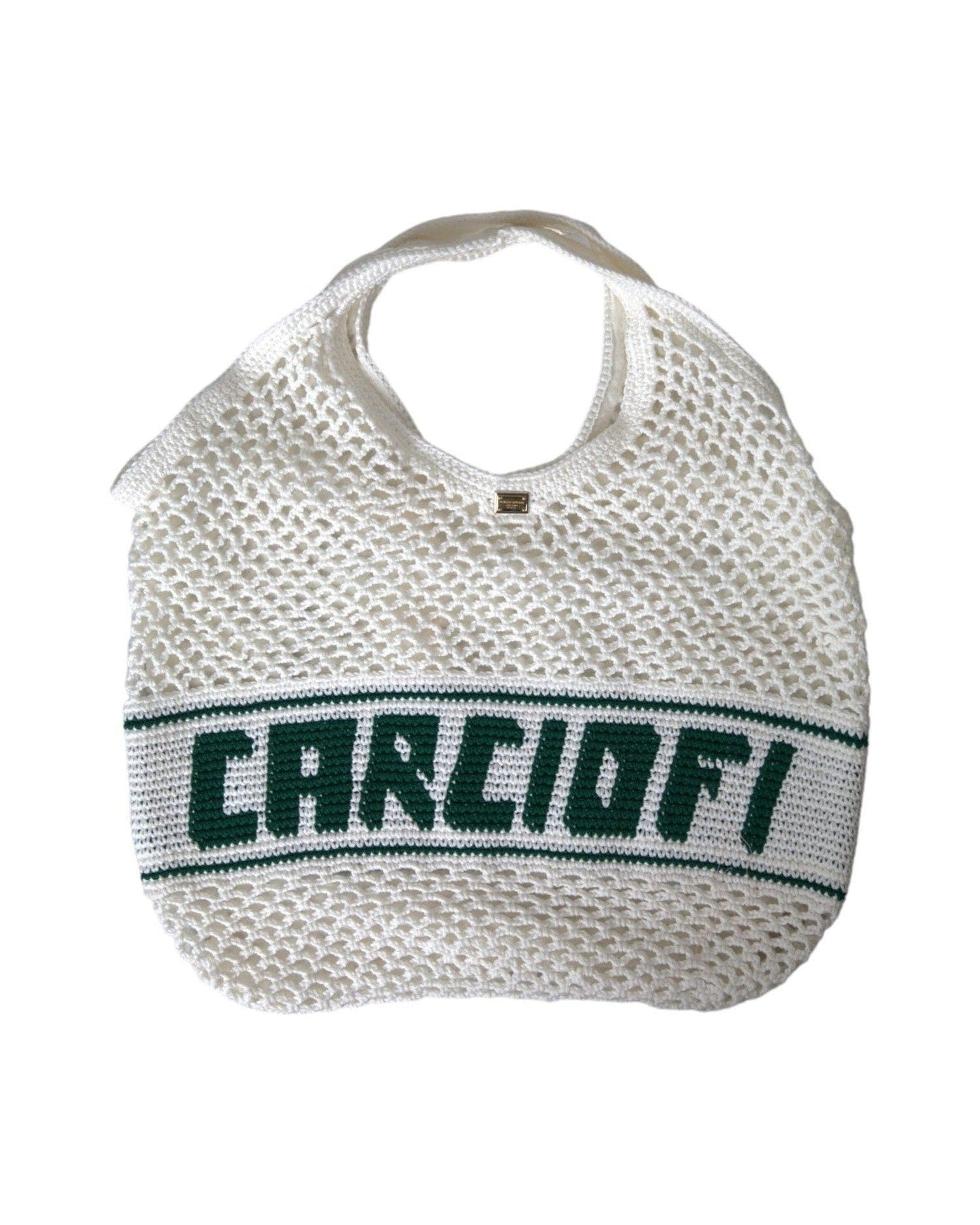 Dolce & Gabbana Knitted Cotton Logo Shopping Tote White Green Bag Glam Steals
