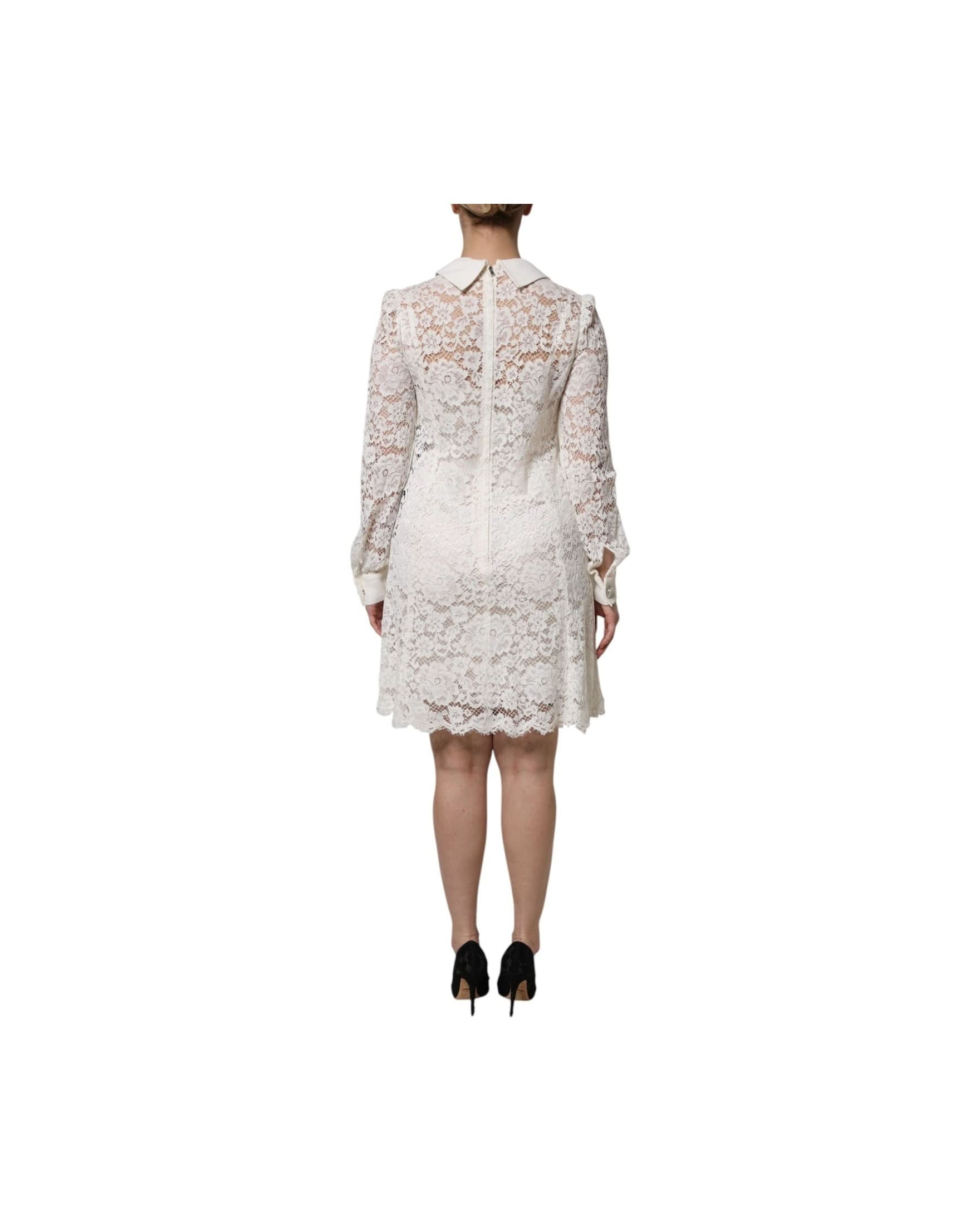 Dolce & Gabbana White Lace Floral Viscose Collared Mini Dress 