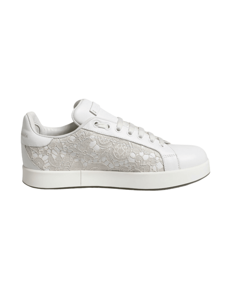 Dolce & Gabbana White Lace Leather Low Top Sneaker Shoes Glam Steals