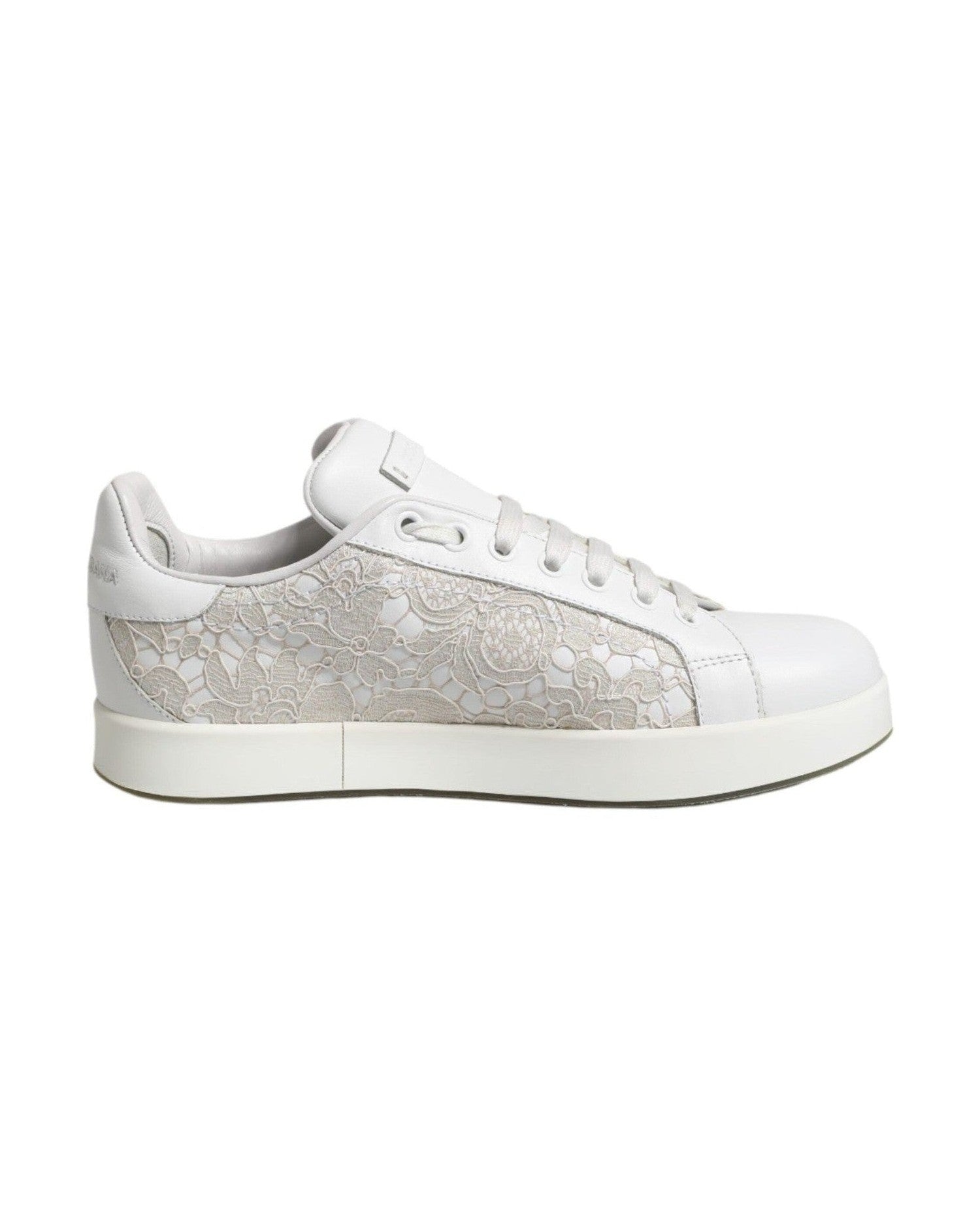 Dolce & Gabbana White Lace Leather Low Top Sneaker Shoes Glam Steals