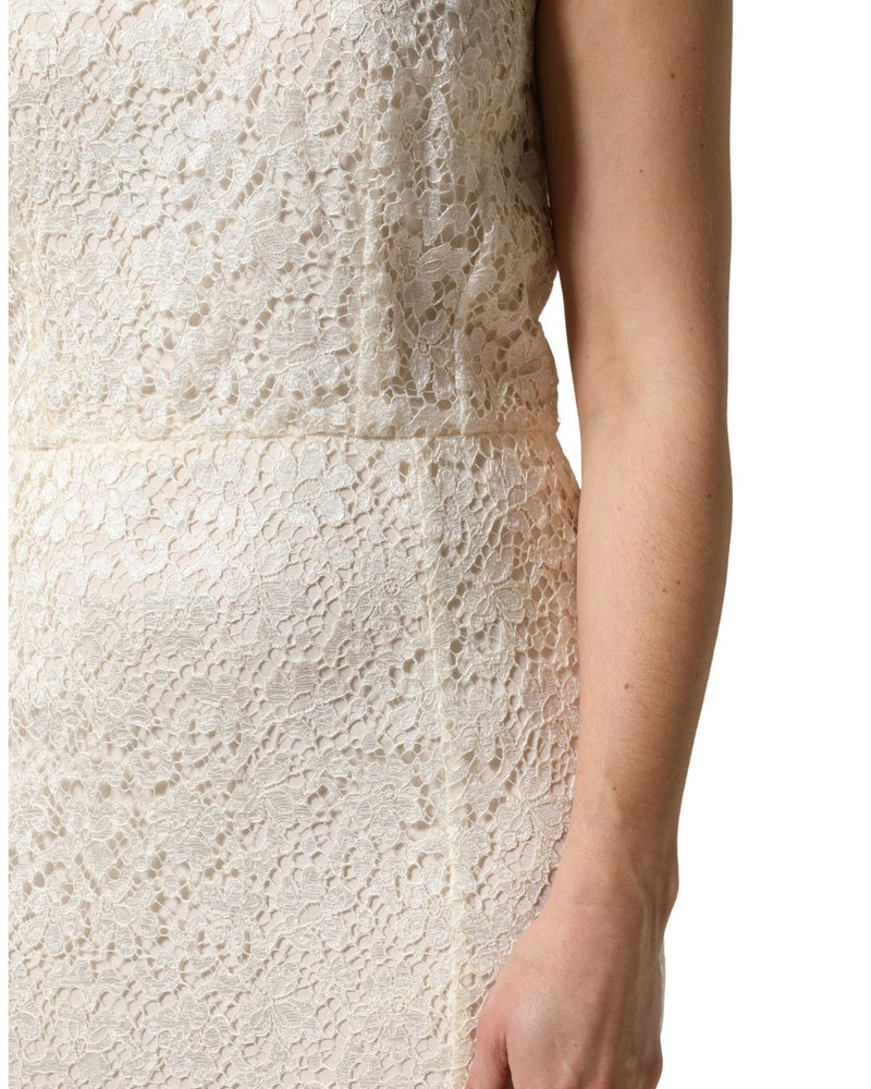 Dolce & Gabbana White Lace Viscose Sheath Long Gown Dress Glam Steals