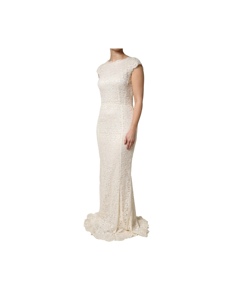 Dolce & Gabbana White Lace Viscose Sheath Long Gown Dress Glam Steals