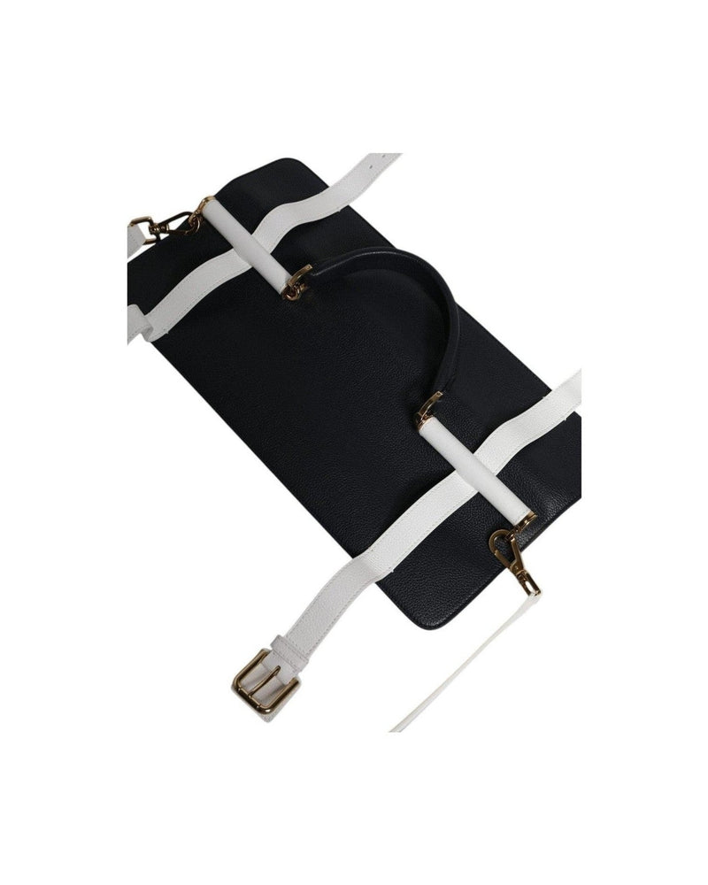 Dolce & Gabbana White Leather Blue Calfskin Crossbody Shoulder Bag Glam Steals