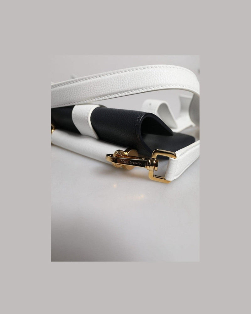 Dolce & Gabbana White Leather Blue Calfskin Crossbody Shoulder Bag Glam Steals
