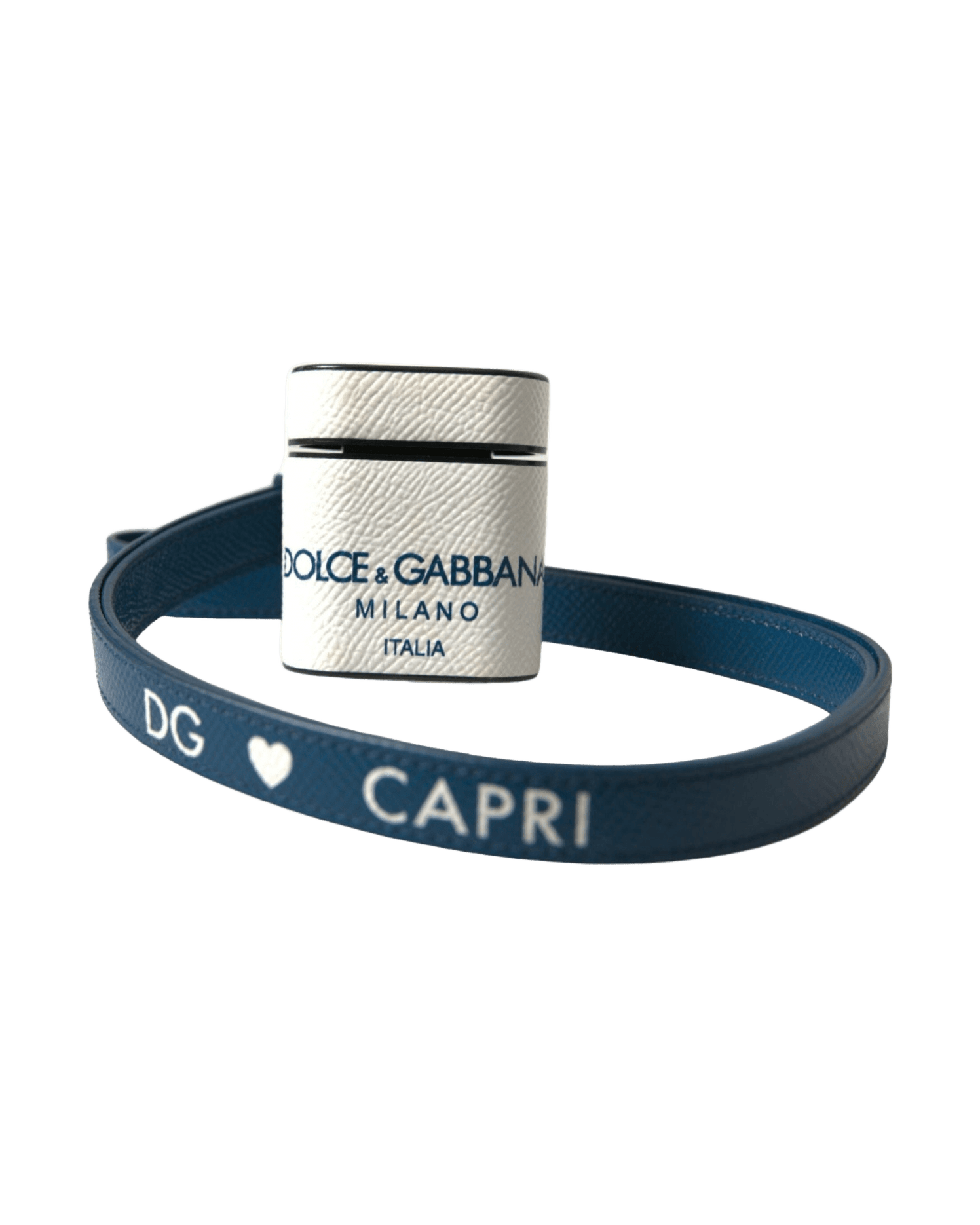 Dolce & Gabbana White Leather Chic Airpods Case In Blue Glam Steals